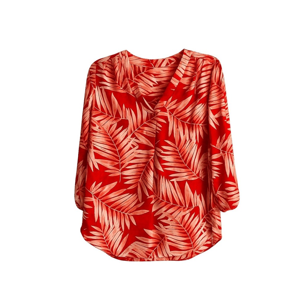 NWT Jones New York Coral Palm Print Blouse Small Oversized V-Neck MSRP $70